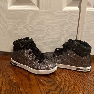 Girls black and silver sparkly Skechers high tops